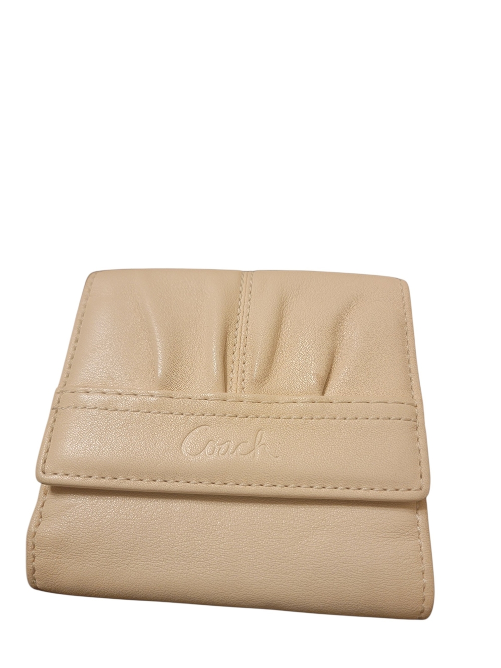 Coach Soho Leather Trifold Wallet in Beige